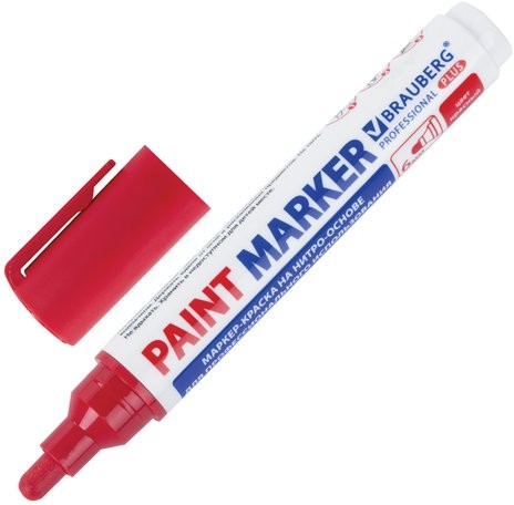 Маркер-краска лаковый (paint marker) 6 мм, КРАСНЫЙ, НИТРО-ОСНОВА, BRAUBERG PROFESSIONAL PLUS EXTRA, 151452