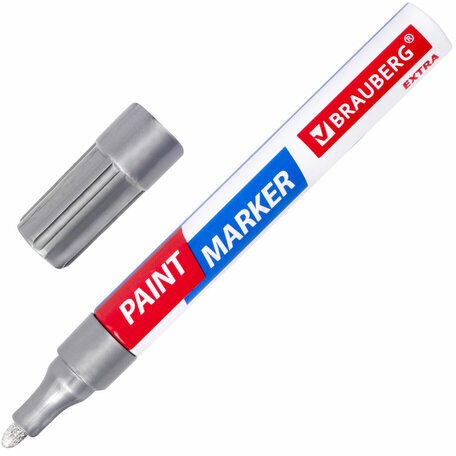 Маркер-краска лаковый EXTRA (paint marker) 4 мм, СЕРЕБРЯНЫЙ, УСИЛЕННАЯ НИТРО-ОСНОВА, BRAUBERG, 151982
