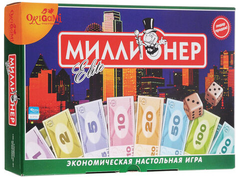 Игра настольная "Миллионер Elite", игровое поле, банкноты, жетоны, акции, полисы, ORIGAMI, 00111