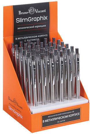 Карандаш механический 0,5 мм, BRUNO VISCONTI SlimGraphix, металлический корпус, ластик, 21-0031