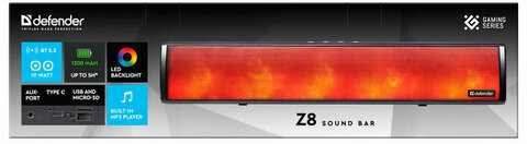 Колонка портативная-саундбар DEFENDER Z8, 10Вт, 1200 мАч, Bluetooth, FM, питание от USB, 65118