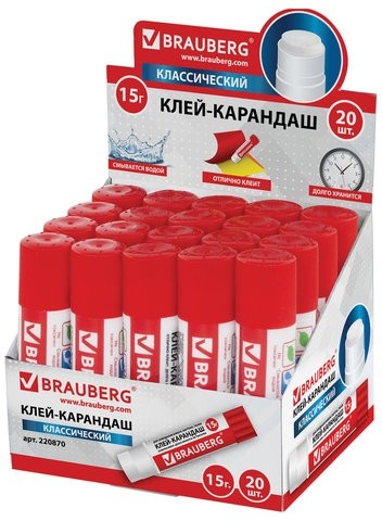 Клей-карандаш BRAUBERG, 15 г, 220870