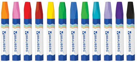 Восковые мелки утолщенные BRAUBERG, НАБОР 12 цветов, на масляной основе, яркие цвета, 222970