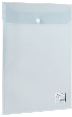 Папка-конверт с кнопкой BRAUBERG, вертикальная, А4, до 100 листов, прозрачная, 0,15 мм, 224978