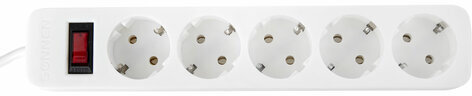 Сетевой фильтр SONNEN SPW-505, 5 розеток с заземлением, выключатель, 10 А, 5 м, белый, 513655