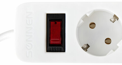 Сетевой фильтр SONNEN SPW-505, 5 розеток с заземлением, выключатель, 10 А, 5 м, белый, 513655