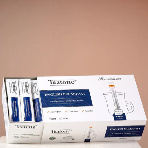 Чай в стиках TEATONE "Английский завтрак", 100 стиков по 1,8г, ш/к 80287, 1255