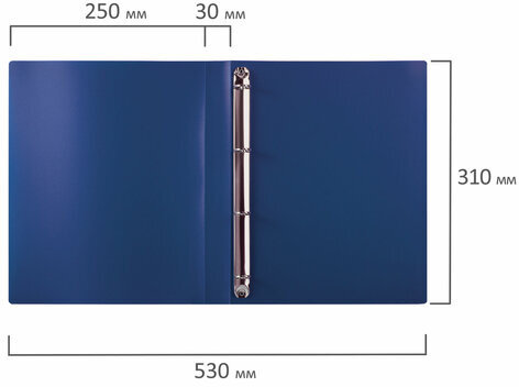 Папка на 4 кольцах STAFF, 30 мм, синяя, до 250 листов, 0,5 мм, 229218