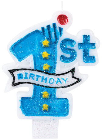 Свеча-цифра для торта "1 годик", голубая, 9,5 см, ЗОЛОТАЯ СКАЗКА, в блистере, 591443