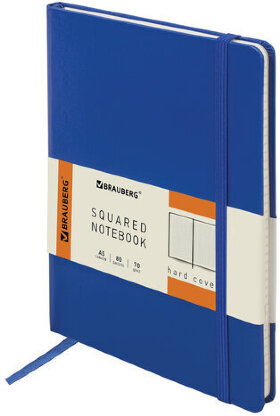 Блокнот А5 (148x218 мм), BRAUBERG &quot;Metropolis&quot;, балакрон, 80 л., резинка, клетка, синий, 111582