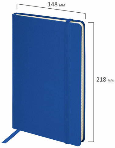 Блокнот А5 (148x218 мм), BRAUBERG "Metropolis", балакрон, 80 л., резинка, клетка, синий, 111582