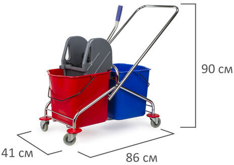Тележка уборочная BRABIX, 2 съемных ведра 25 л, механический отжим, металлический каркас, 601499