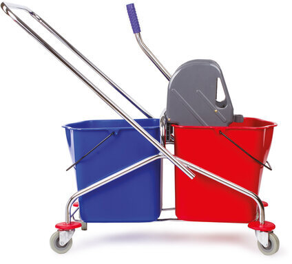 Тележка уборочная BRABIX, 2 съемных ведра 25 л, механический отжим, металлический каркас, 601499