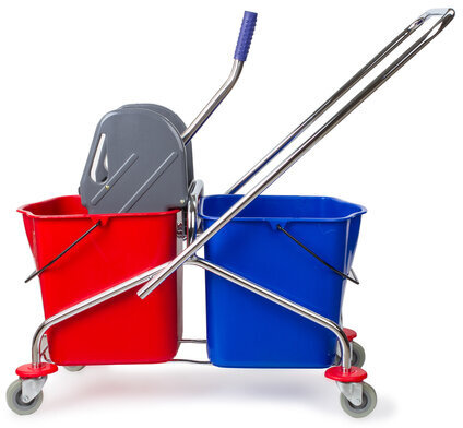 Тележка уборочная BRABIX, 2 съемных ведра 25 л, механический отжим, металлический каркас, 601499