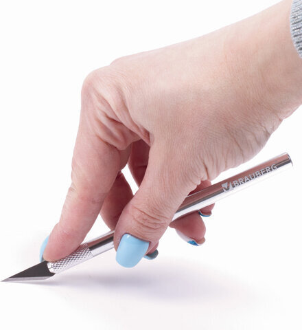 Нож макетный (скальпель) BRAUBERG "Special", 6 лезвий в комплекте, металлический корпус, блистер, 235405