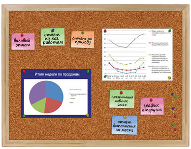 Доска пробковая для объявлений 45х60 см, деревянная рамка, ГАРАНТИЯ 10 лет, РОССИЯ, BRAUBERG, 236859