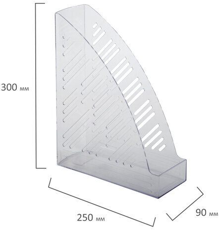 Лоток вертикальный для бумаг BRAUBERG "Standard+", 250х90х300 мм, прозрачный, 237227
