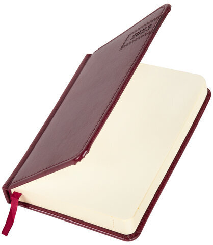 Ежедневник датированный 2023 МАЛЫЙ ФОРМАТ 100х150 мм А6, BRAUBERG "Imperial", под кожу, бордовый, 113922