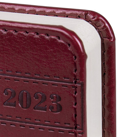 Ежедневник датированный 2023 МАЛЫЙ ФОРМАТ 100х150 мм А6, BRAUBERG "Imperial", под кожу, бордовый, 113922
