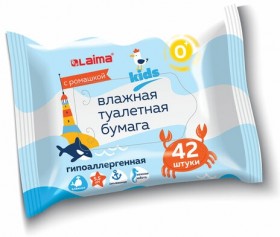 Бумага туалетная влажная детская 42 шт., БИОРАЗЛАГАЕМАЯ, смываемая, LAIMA Kids, 115223