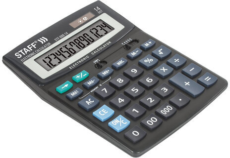Калькулятор настольный STAFF STF-888-14 (200х150 мм), 14 разрядов, двойное питание, 250182