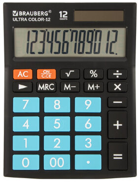 Калькулятор настольный BRAUBERG ULTRA COLOR-12-BKBU (192x143 мм), 12 разрядов, двойное питание, ЧЕРНО-ГОЛУБОЙ, 250497
