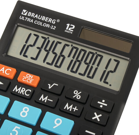 Калькулятор настольный BRAUBERG ULTRA COLOR-12-BKBU (192x143 мм), 12 разрядов, двойное питание, ЧЕРНО-ГОЛУБОЙ, 250497