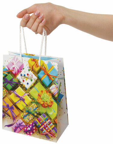 Пакет подарочный 17,8x9,8x22,9 см, ЗОЛОТАЯ СКАЗКА "Яркие подарки", ламинированный, 606591