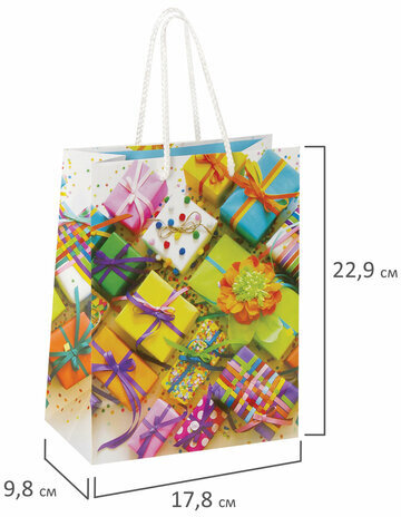 Пакет подарочный 17,8x9,8x22,9 см, ЗОЛОТАЯ СКАЗКА "Яркие подарки", ламинированный, 606591