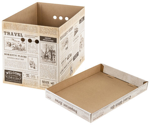 Короб для хранения из микрогофрокартона 380х280х315 мм, КОМПЛЕКТ 3 ШТ., BRAUBERG HOME "Газета", 271822