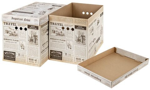 Короб для хранения из микрогофрокартона 380х280х315 мм, КОМПЛЕКТ 3 ШТ., BRAUBERG HOME "Газета", 271822