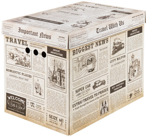 Короб для хранения из микрогофрокартона 380х280х315 мм, КОМПЛЕКТ 3 ШТ., BRAUBERG HOME "Газета", 271822