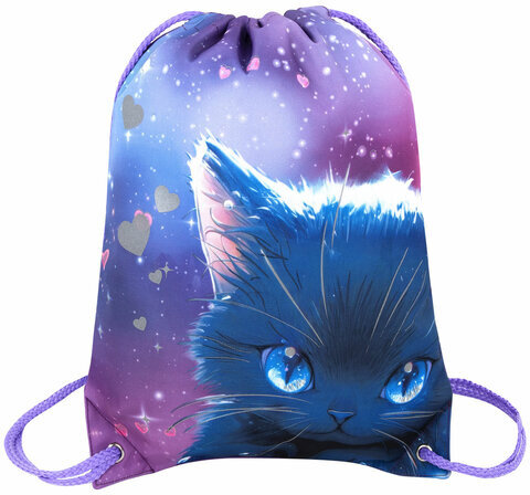 Мешок для обуви BRAUBERG PREMIUM, карман, подкладка, светоотражайка, 43х33 см, Anime cat, 272421