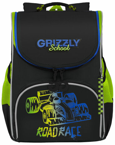 Ранец GRIZZLY анатомическая спинка, с мешком для обуви, для мальчиков, ROAD RACE, 33х25х13 см, RAm-485-2/1