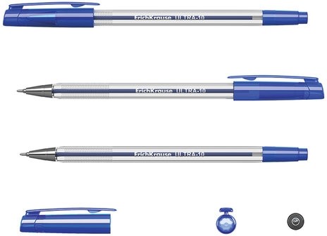 Ручка шариковая масляная ERICH KRAUSE "Ultra-10", СИНЯЯ, корпус прозрачный, узел 0,7 мм, линия письма 0,26 мм, 13873