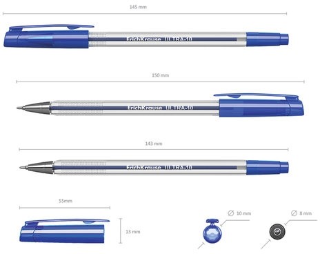 Ручка шариковая масляная ERICH KRAUSE "Ultra-10", СИНЯЯ, корпус прозрачный, узел 0,7 мм, линия письма 0,26 мм, 13873