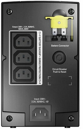 Источник бесперебойного питания APC Back-UPS BX500CI, 500VA (300 W), 3 розетки IEC 320, черный