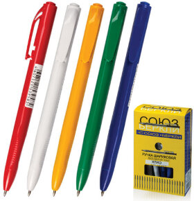 Ручка шариковая автоматическая СОЮЗ &quot;Клио&quot;, СИНЯЯ, корпус ассорти, узел 0,7 мм, линия письма 0,35 мм, РШ 133-01