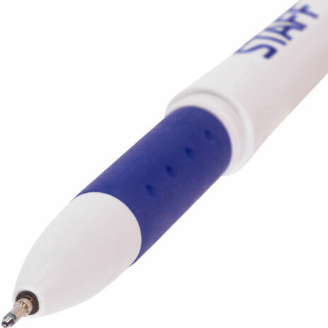 Ручка гелевая с грипом STAFF "Manager" GP-197, СИНЯЯ, корпус белый, игольчатый узел 0,5 мм, линия письма 0,35 мм, 142394