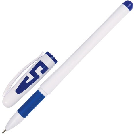 Ручка гелевая с грипом STAFF "Manager" GP-197, СИНЯЯ, корпус белый, игольчатый узел 0,5 мм, линия письма 0,35 мм, 142394
