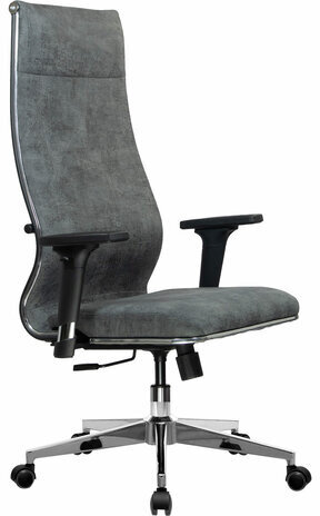 Кресло офисное МЕТТА "L1m 42/2D", хром, 2D-подлокотники, сиденье и спинка мягкие, велюр, темно-серое