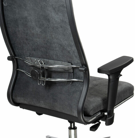 Кресло офисное МЕТТА "L1m 42/2D", хром, 2D-подлокотники, сиденье и спинка мягкие, велюр, темно-серое