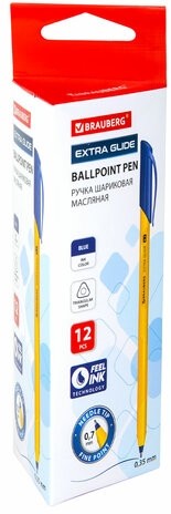 Ручка шариковая масляная BRAUBERG "Extra Glide Orange", СИНЯЯ, трехгранная, узел 0,7 мм, линия письма 0,35 мм, 142925