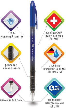 Ручка шариковая масляная BRAUBERG "Model-M PRO", СИНЯЯ, узел 0,5 мм, линия письма 0,25 мм, 143252