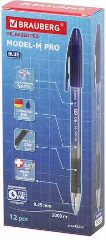 Ручка шариковая масляная BRAUBERG "Model-M PRO", СИНЯЯ, узел 0,5 мм, линия письма 0,25 мм, 143252