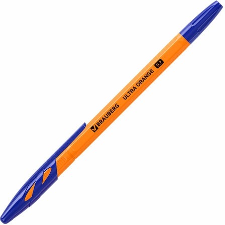 Ручки шариковые BRAUBERG "ULTRA ORANGE", СИНИЕ, НАБОР 10 штук, корпус оранжевый, узел 0,7 мм, 143571