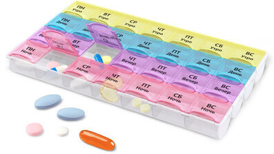 ТАБЛЕТНИЦА / Контейнер для лекарств и витаминов "7 дней/4 приема", ПРОЗРАЧНЫЙ, DASWERK, 630845