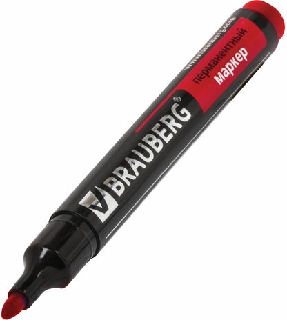 Маркер перманентный (нестираемый) BRAUBERG "Contract", КРАСНЫЙ, круглый наконечник, 3 мм, без клипа, 150467