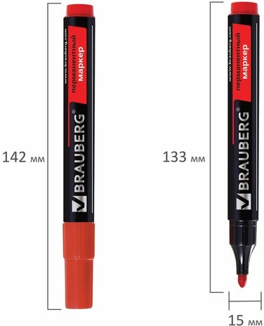 Маркер перманентный (нестираемый) BRAUBERG "Contract", КРАСНЫЙ, круглый наконечник, 3 мм, без клипа, 150467