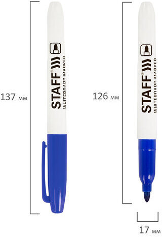 Маркер стираемый для белой доски STAFF "EVERYDAY" WBM-093, СИНИЙ, 2,5 мм, тонкий корпус, 151094